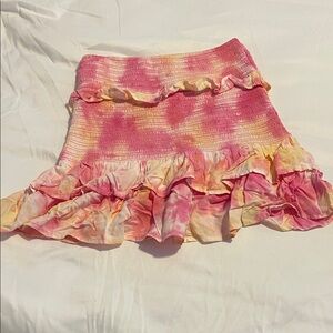 Crown & Ivy Pink and Yellow Ruffled Mini Skirt